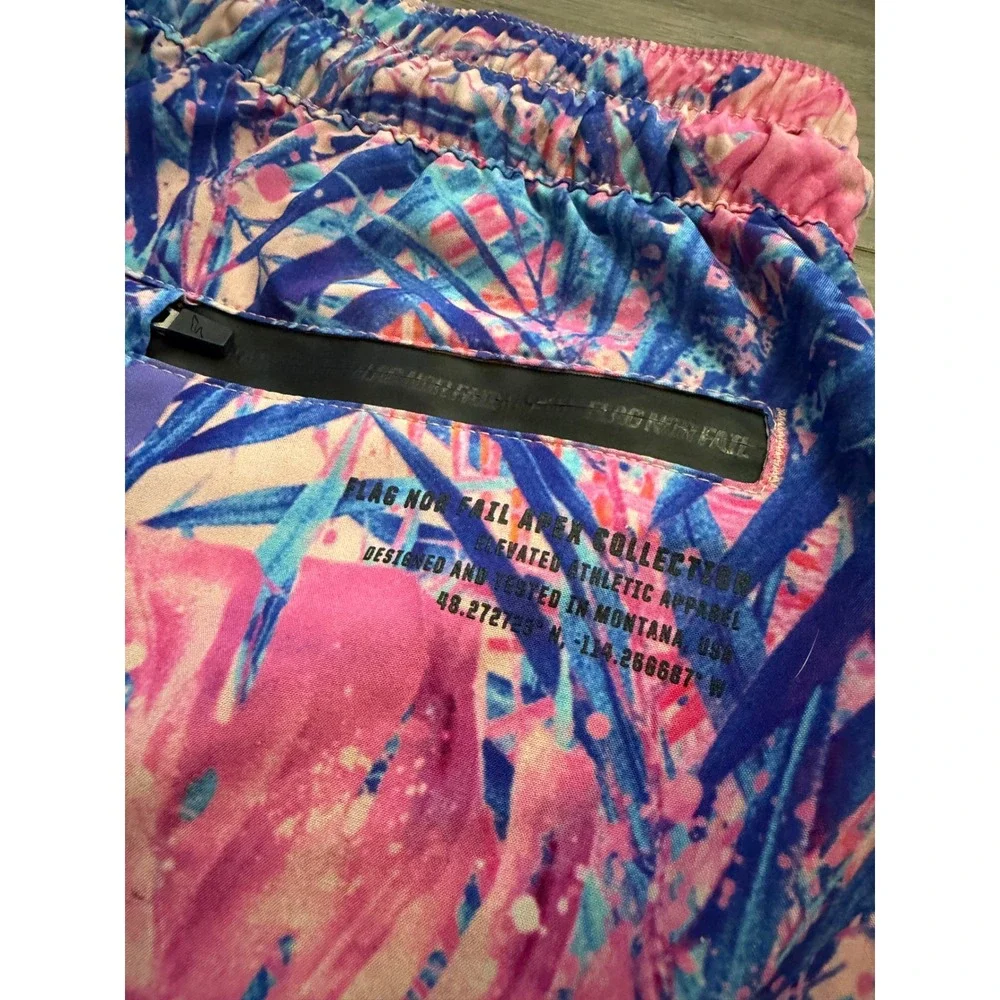 Flag Nor Fail Apex Womens Pink Blue Tropical Palm Running Shorts Large 3in